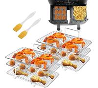 Air Fryer Rack Compatible with Ninja DZ201 DZ401 PowerXL Double Basket Air Fryers Rack, 3-Layers Rack Electric Fryer, 304 Stainless Steel Toast Rack, Multi-Layer Grill Rack, 2 Oil Brush (2 PACKS)