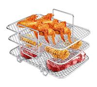 Air Fryer Rack for Ninja Air Fryer, 304 Stainless Steel 3 Layers Dehydrator Rack Multi-Purpose Air Fryer Basket Tray Grill Cooking Toast Rack Air Fryer Accessories for Oven Microwave Baking Roasting