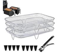 Air Fryer Rack for Ninja Dual AF300UK AF400UK, 3 Layer Stackable Airfryer Accessories, Stainless Steel Air Fryer Basket Compatible with Ninja/COSORI/Cookwise/Instant/EMtronics Dual Drawer Airfryer