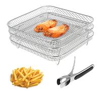 Air Fryer Rack for Ninja Three Layer Stackable Dehydrator Racks 8 inch Stainless Steel Square Air Fryer Basket Tray Air Fryer Accessories Fit for 5.8QT COSORI Air Fryer and 7.5L-8L Square Air Fryer