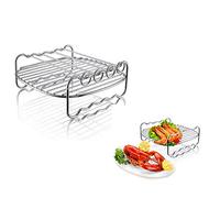 Air Fryer Rack, Multi-purpose Double Layer Rack with Skewers, Heat resistant Metal Rack Cooking Rack Dishwasher Safe Metal Holder for XL Air Fryer for Philips Airfryer (φ17.8cm square)