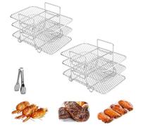 Air Fryer Rack, Ninja Air Fryer Rack with Multi-Layer 304 Stainless Steel, Stainless Steel Multi-Layer Dehydrator Rack, for Air Fryer Dual Drawer, Oven Microwave (2pcs)