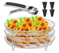 Air Fryer Rack Round for Ninja 3 Layer Air Fryer Accessories Stacking Bacon Racks with 4 Heightening Feet 1 Clip Stainless Steel Dehydrator Rack Basket Tray for Baking Roasting Air Fryer Oven (Round)