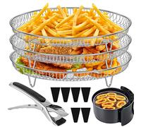 Air Fryer Rack Round for Ninja 3 Layer Air Fryer Accessories Stacking Rack Stainless Steel Air Fryer Basket Tray Bacon Racks with 6 Feet 1 Clip Multi-Layer Dehydrator Rack for Baking Roasting Oven