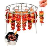 Air Fryer Rack Round with 24 Stainless Steel Skewers, 6.3 Inch Vertical Skewer Stand, Grill Kabob Set for Air Fryer, Oven, Steamer, Portable BBQ Accessories (1PCS)