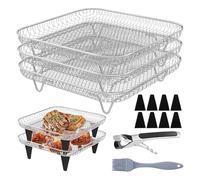 Air Fryer Rack - Square Stainless Steel Stackable Set, Non-stick Wire Bearing System, Healthy Meal Prep With Thirteen Piece Drying Basket Collection, Versatile Tool For Baking Vegetable Bacon Cue