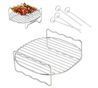 Air Fryer Rack, Stainless Steel Dual Airfryer Racks Compatible with Ninja 3.8L/Te-FAL 4.2L/Cos-ori 3.5L/Sa-lter 4.5L/to-wer 4L/Ph-ilips 4.1L Air Fryer Accessories, Grilling Rack with 4 Skewers