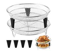 Air Fryer Rack, Stainless Steel Stackable Tray, 2-Piece Air Fryer Dehydrator Rack, for Roasting Baking Grilling Cooking Dehydrating Home Bar Apartment Dorm Kitchen