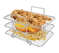 Air Fryer Racks for Ninja Dual 3 Layers Stainless Steel Stacking Bacon Racks Multi-Purpose Air Fryer Accessories Layered Dehydrator Racks Accessories for Salter/Tower/EMtronics Double Drawer Fryer