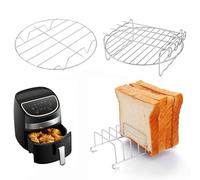Air Fryer Racks Set 3Pcs, Stainless Steel Layer Racks Air Fryer Accessories, Multipurpose Double Layer Racks with Skewer Round Cooking Rack Toast Racks, Fits Most 2.5QT or Above Air Fryer