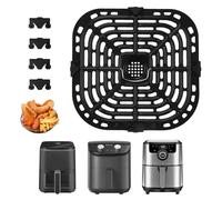 Air Fryer Replacement Tray for Vortex Plus 6QT, Air Fryer Grill Plate Air Fryer Accessories with 4 Rubber Bumpers Square Grill Pan Plate Crisper Plate Rack Parts, Dishwasher Safe