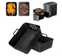 Air Fryer Silicone Baking Mat, SL400UK/SL401 Perforated Rectangular Mat 21 * 16 * 7.5cm, Non-Stick Tray Basket, For Even Cooking(Rectangular - Black)