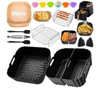 Air Fryer Silicone Liners Accessories for Ninja Air Fryer MAX PRO AF180UK 6.2L, Reusable Dual Airfryer Liners Grilling Rack, Oil Brush for Cosori TurboBlaze 6L, for COSORI Durable Air Fryer 5.5 L