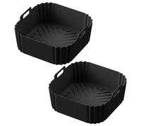 Air Fryer Silicone Liners for Ninja AF140UK AF141 AF180 AF181 UK Air Fryer for Philips HD9270 Basket Baking,9 inch Reusable Square,Black×2 Pack
