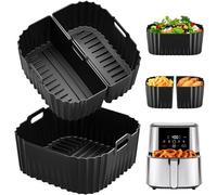 Air Fryer Silicone Liners Square for Chefman 8QT Air Fryer, 3 Pack Reusable Silicone Pot Baking Accessories for Instant, Nuwave, Gourmia and other 8QT to 10QT Large AirFryer, 2 In 1 Liners