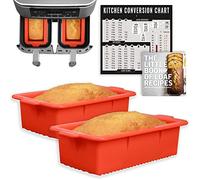 Air Fryer Silicone Loaf Pans for Instant Vortex Plus XL 8-quart, Baking Set, Non-Stick Cake Pan, Magnetic Conversion Chart, Bake Meatloaf, Bread in Double Basket, 2-Basket Airfryer by INFRAOVENS