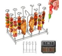 Air Fryer Skewer Rack for Ninja Dual, 304 Stainless Steel Kebab with 14 Skewers, BBQ Grill Compatible with Oven Dual Zone Air Fryer Ninjia Foodi Max AF300UK AF400UK AF300EU AF400EU and 7.6L-9.5L