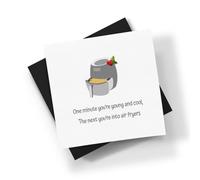 Air Fryer Square Christmas Card - Novelty Seasons Greetings Holly Young Fun Talking Chatting Cooking Personalised/Blank Message White Card Black Envelope (Blank Message)