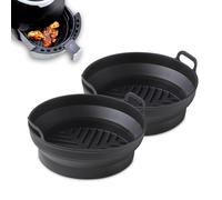 Air Fryer Trays Round With Handle Silicone Foldable BPA-Free Microwave Safe 2Pcs