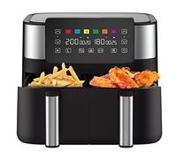 Air Fryer with 2 Baskets 7.6L, JOYAMI Dual Basket AirFryer with Sync-Finish Function, Nonstick and Dishwasher Safe, 6-in-1 Airfryer for Air Fry, Bake, Dehydrate, Roast, Broil & More, 2850W, Black