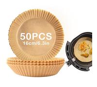 Air Fryers Paper Liner, Air Fryer Silicone Oil Paper, Uten 50PCS Round Greaseproof Paper for Air Fryers, 6.3inch/16cm, Brownish Yellow (A-1800)