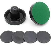 Air Hockey Pushers, 2 Pcs 60mm Air Hockey Table Felt Pusher with 4Pcs Red Pucks for Replacement Pucks Table Mallet Goalies for Game Table(Black)