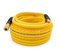 Air Hose 3/8 in x 50 ft, Heavy Duty, Lightweight, Kink Resistant, Hybrid Air Compressor Hose with 1/4 in Solid Brass Male Fittings, Bend Restrictors, 300 PSI (Yellow White, 50FT)