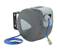 Air Hose Reel Automatic Grey PVC+Mesh 12m+1m 1/4in Quick Connector SwivelBk 8bar