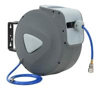 Air Hose Reel Automatic Grey PVC+Mesh 12m+1m 1/4in Quick Connector Wall Swivel