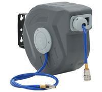 Air Hose Reel Automatic Grey PVC+Mesh 12m+1m 1/4in Quick Connector with Bracket