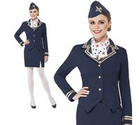 Air Hostess Stewardess Costume Cabin Crew Fancy Dress Outfit + Hat