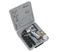 Air Impact Wrench Kit with Sockets 1/2"Sq Drive - Sealey SA2/TS New