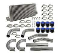 Air Intake Intercooler 600mmx300mmx76mm Front Mount Intercooler | Alum Piping & Hose Clamps Kit (Black) + 3"/76mm OD(Silver Black)