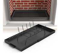 Air Jade Fireplace Tray, Galvanized Steel Ash Pan with Handles for Collecting Ash, Adjustable Up to 31.5" x 13" Ember Holder Fireplace Pan, Black, Rectangle