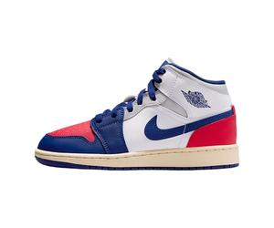 Air Jordan 1 Mid Big Kids' Shoes (White/University Red/Neutral Grey/Deep Royal Blue)