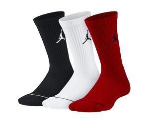 Air Jordan Solid Color Embroidered Athletic Socks Unisex 3 Pairs Black + Red + White SX5545-011 XL