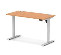 Air Lite 1200 x 600mm Height Adjustable Office Desk Beech Top Cable Ports Silver Leg