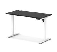 Air Lite 1200 x 600mm Height Adjustable Office Desk Black Top Cable Ports White Leg
