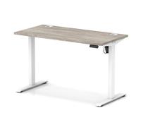 Air Lite 1200 x 600mm Height Adjustable Office Desk Grey Oak Top Cable Ports White Leg