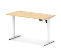 Air Lite 1200 x 600mm Height Adjustable Office Desk Maple Top Cable Ports White Leg