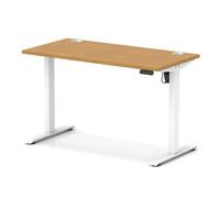 Air Lite 1200 x 600mm Height Adjustable Office Desk Oak Top Cable Ports White Leg