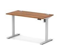 Air Lite 1200 x 600mm Height Adjustable Office Desk Walnut Top Cable Ports Silver Leg