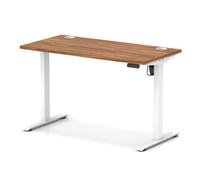Air Lite 1200 x 600mm Height Adjustable Office Desk Walnut Top Cable Ports White Leg