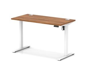 Air Lite 1200 x 600mm Height Adjustable Office Desk Walnut Top Cable Ports White Leg