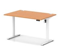 Air Lite 1200 x 800mm Height Adjustable Office Desk Beech Top Cable Ports White Leg