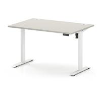 Air Lite 1200 x 800mm Height Adjustable Office Desk Dove Grey Top Cable Ports White Leg