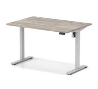 Air Lite 1200 x 800mm Height Adjustable Office Desk Grey Oak Top Cable Ports Silver Leg