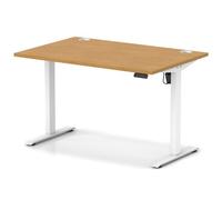 Air Lite 1200 x 800mm Height Adjustable Office Desk Oak Top Cable Ports White Leg