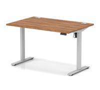 Air Lite 1200 x 800mm Height Adjustable Office Desk Walnut Top Cable Ports Silver Leg