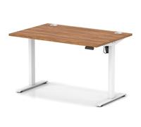 Air Lite 1200 x 800mm Height Adjustable Office Desk Walnut Top Cable Ports White Leg